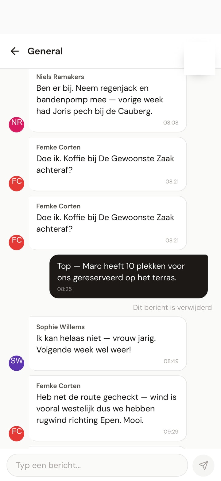 Per-ride chat in the app